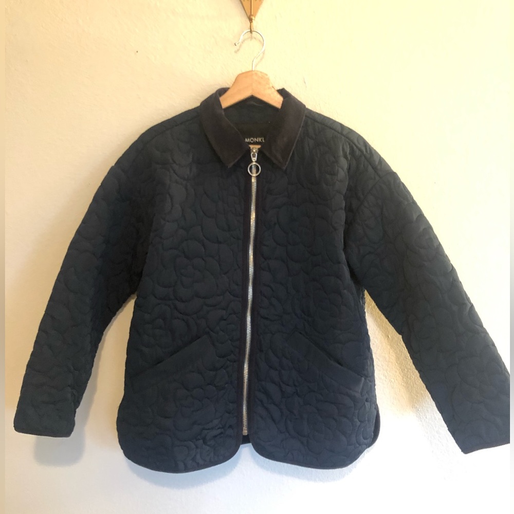 Monki quilted zip jacket with floral design